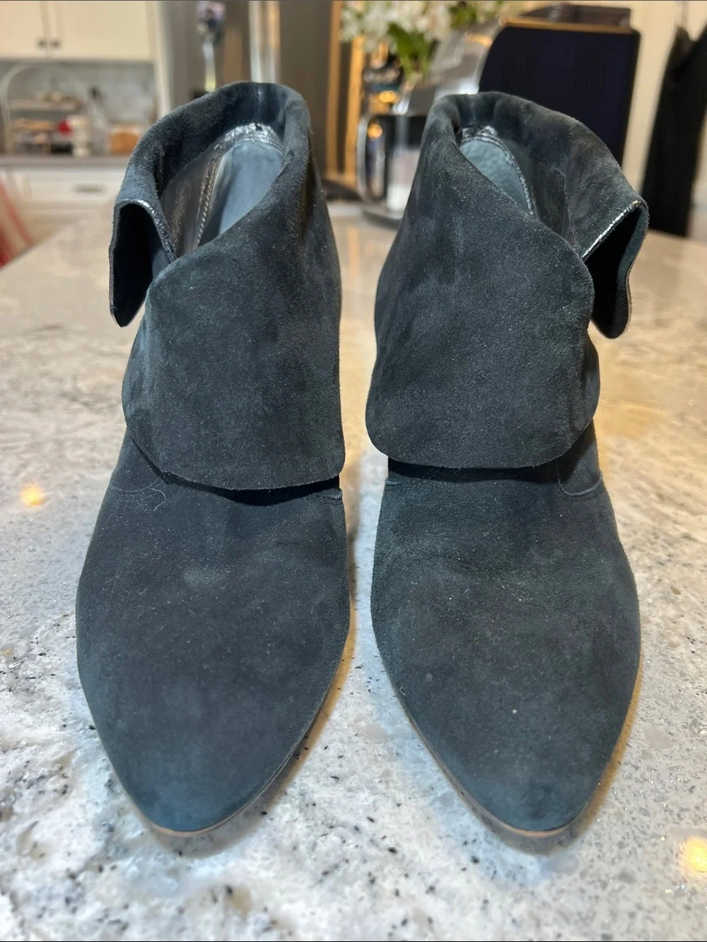 Via Spiga Suri Black Suede Foldover Cuff Ankle Booties - Size 8 EUC